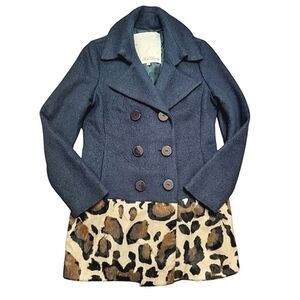Anthropologie × Beth Bowley Wool Blend & Faux Leopard Double Breasted Peacoat 8
